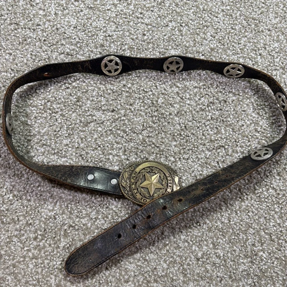 Vtg Tony Lama Brass Belt With Texas Buckle Full Grain Cowhide Sz 36 State Series